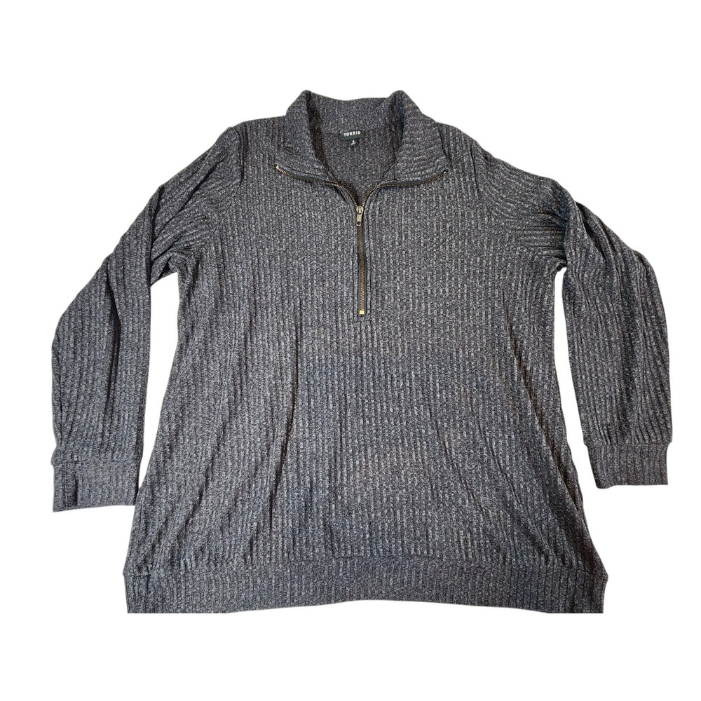 Torrid Quarter Zip Pullover Womens Size 3 Charcoal Grey Ribbed Knit Mock Neck